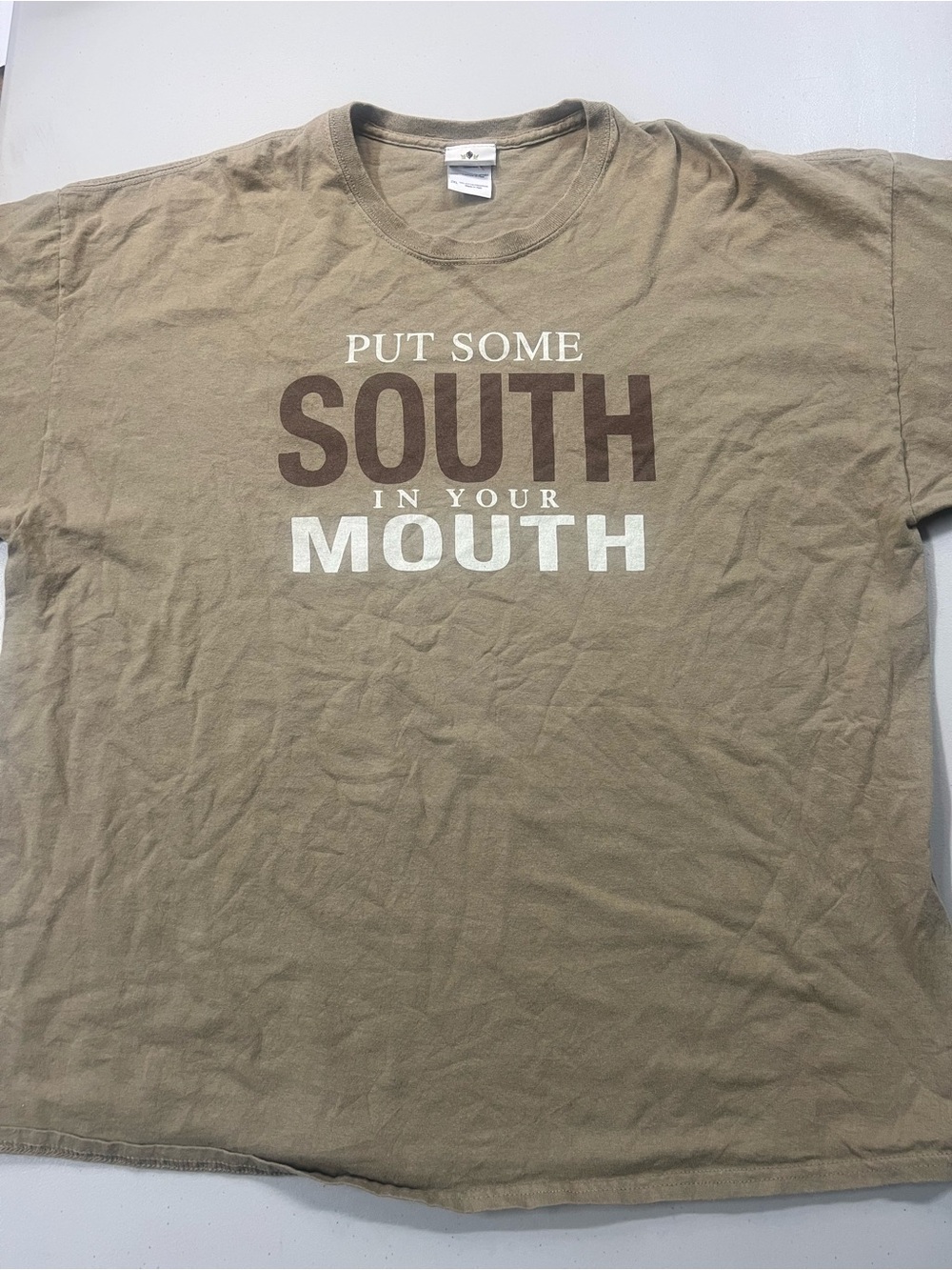 Paula Deen Home Put Some South In Your Mouth Graphic T-Shirt Size 2XL Tan Brown
